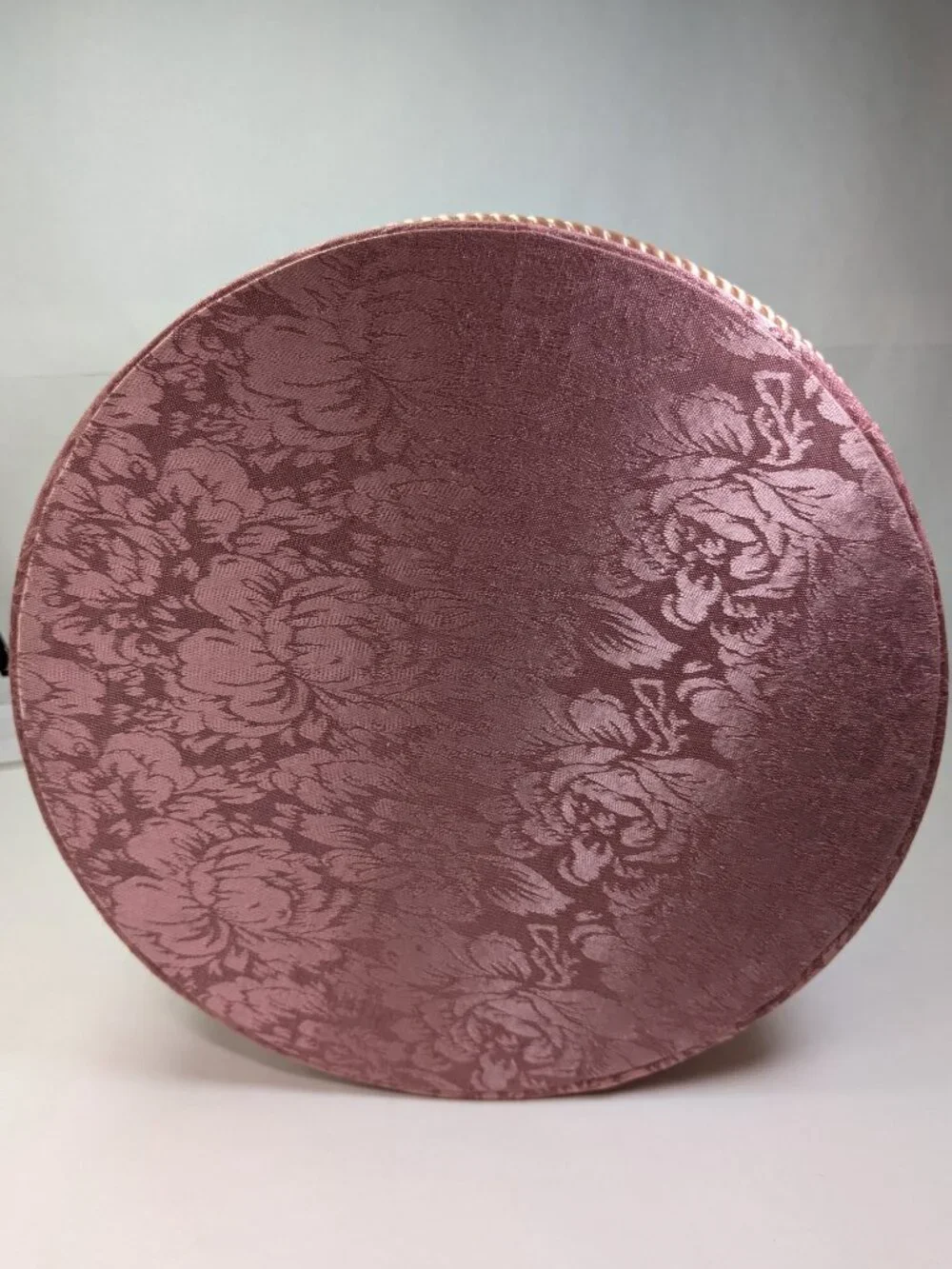 VTG Floral Damask Fabric Round Hat Boxes Set Navy Blue Bright Floral Rose Pink